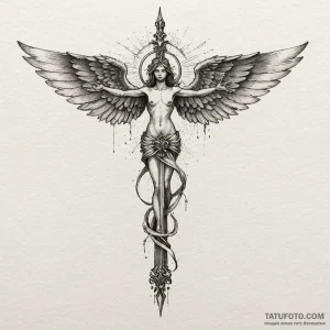 Angelic blade cleaving darkness, ink illustra... - эскиз тату (№1750602249_1, 22.06.2025 14:24) — Tatufoto.com