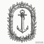 Oak key beneath bone arch, ink illustration f… — эскиз тату (№1750602419_0, 22.06.2025 14:26) — Tatufoto.com