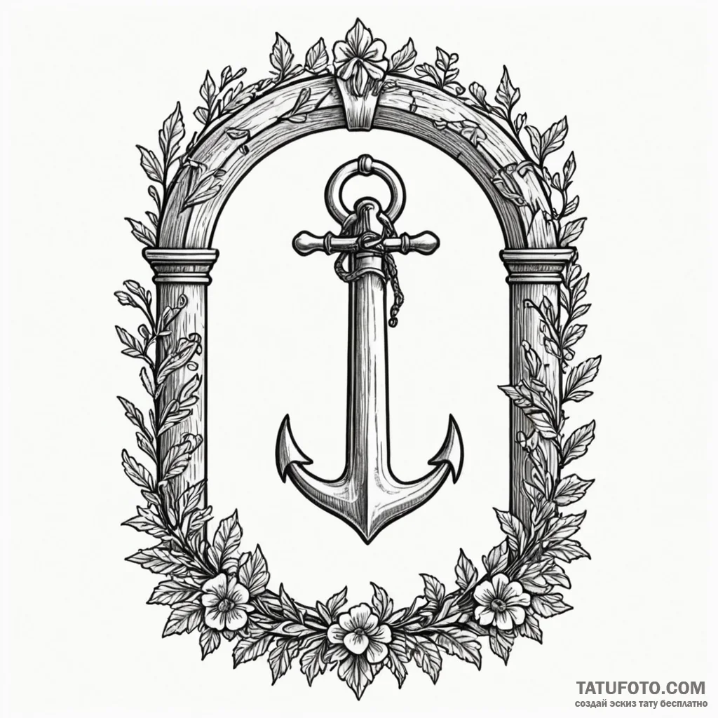 Oak key beneath bone arch, ink illustration f... - эскиз тату (№1750602419_0, 22.06.2025 14:26) — Tatufoto.com