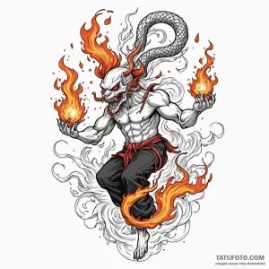 Jester juggling flaming skulls, ink illustrat... - эскиз тату (№1750602679_0, 22.06.2025 14:31) — Tatufoto.com