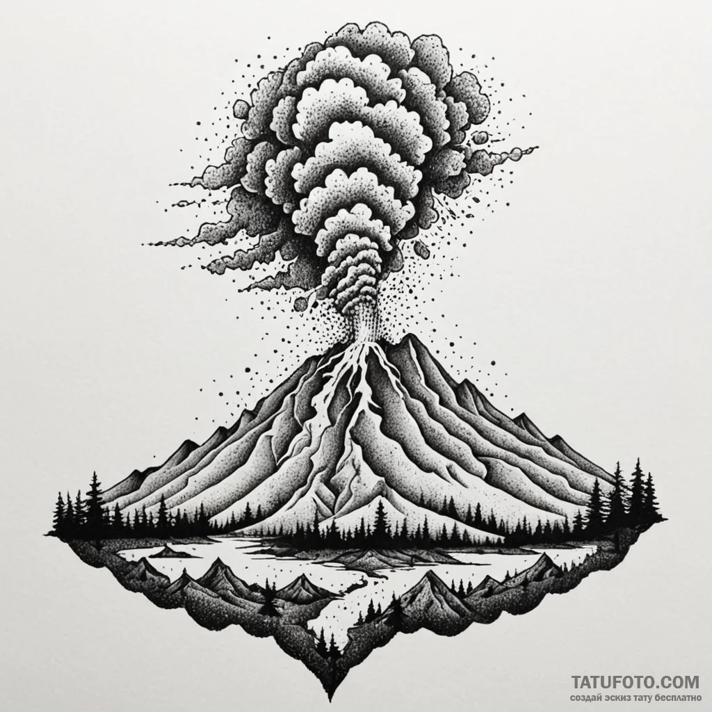 An active volcano erupting against a twilight... - эскиз тату (№1750603114_0, 22.06.2025 14:38) — Tatufoto.com