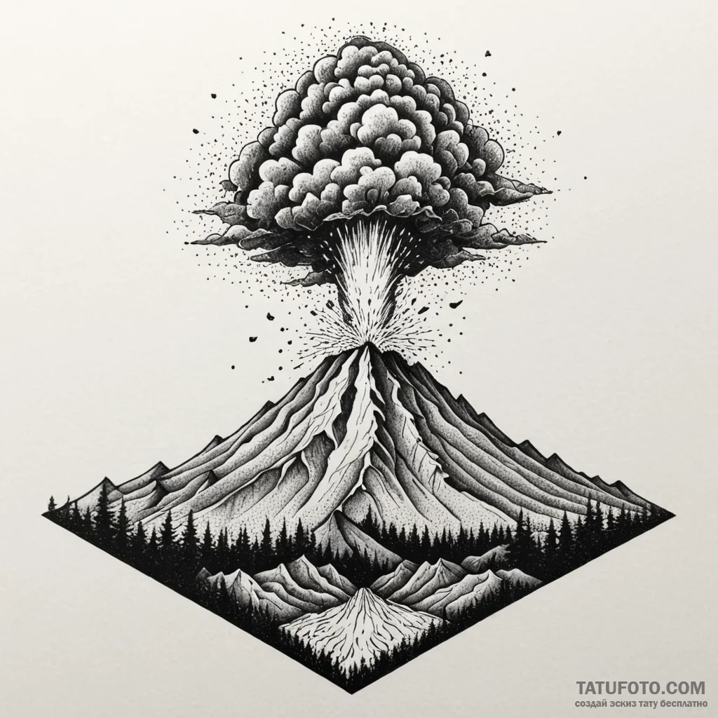 An active volcano erupting against a twilight... - эскиз тату (№1750603114_1, 22.06.2025 14:38) — Tatufoto.com