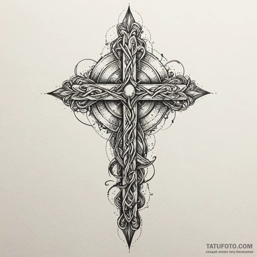 E, tattoo drawing outline, detailed cross-hat... - эскиз тату (№1750603216_0, 22.06.2025 14:40) — Tatufoto.com