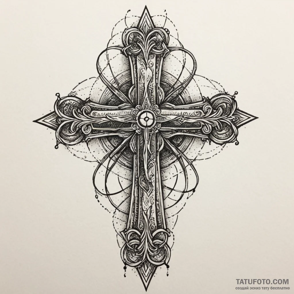 E, tattoo drawing outline, detailed cross-hat... - эскиз тату (№1750603216_1, 22.06.2025 14:40) — Tatufoto.com