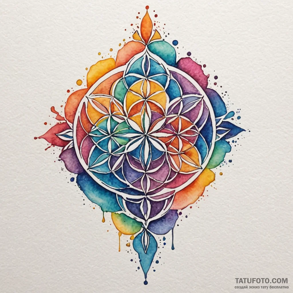 Flower of life, tattoo sketch design, vibrant... - эскиз тату (№1750603302_0, 22.06.2025 14:41) — Tatufoto.com