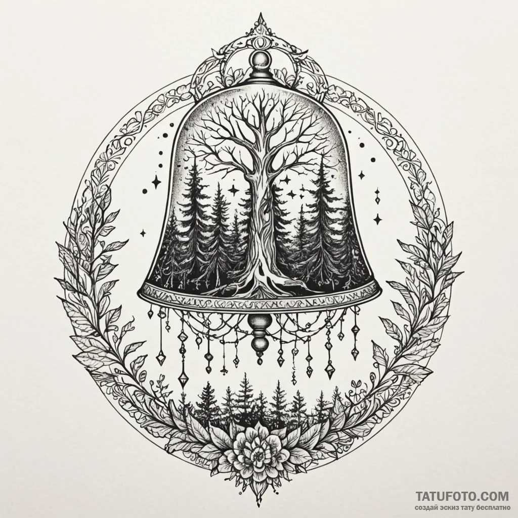 A whimsical bell jar enclosing a miniature ma... - эскиз тату (№1750603571_1, 22.06.2025 14:46) — Tatufoto.com