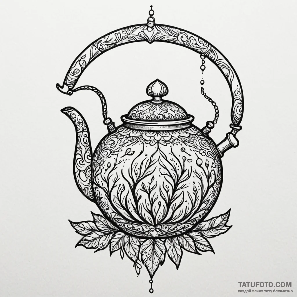 Kettle hanging from bone arch, tattoo drawing... - эскиз тату (№1750603742_0, 22.06.2025 14:49) — Tatufoto.com