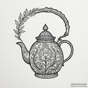 Kettle hanging from bone arch, tattoo drawing... - эскиз тату (№1750603742_1, 22.06.2025 14:49) — Tatufoto.com