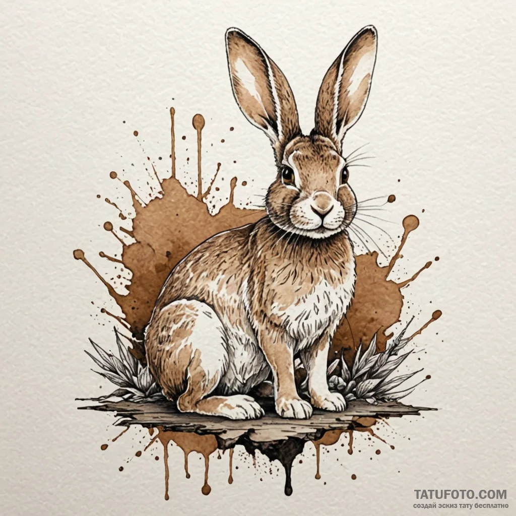 Rabbit, tattoo line art, detailed cross-hatch... - эскиз тату (№1750603826_0, 22.06.2025 14:50) — Tatufoto.com