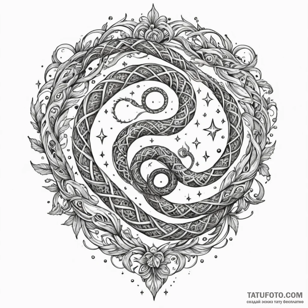 Ethereal serpent spiraling through stars, tat... - эскиз тату (№1750603913_1, 22.06.2025 14:51) — Tatufoto.com