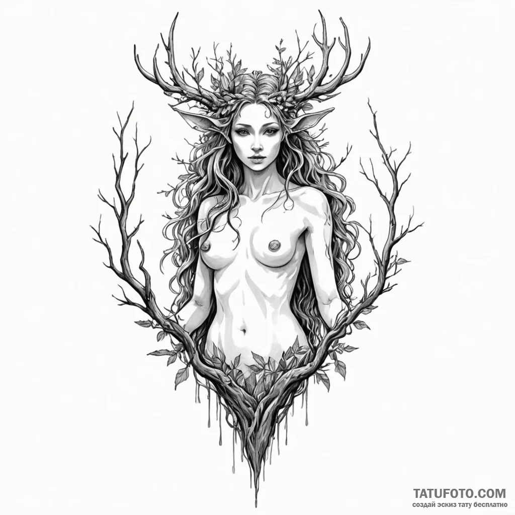 Dryad or tree nymph - эскиз тату (№1750603999_0, 22.06.2025 14:53) — Tatufoto.com