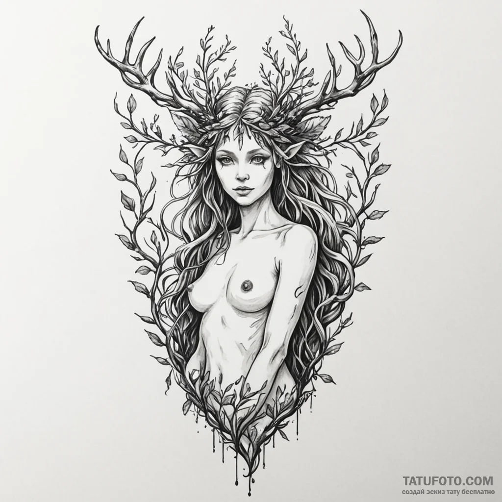 Dryad or tree nymph - эскиз тату (№1750603999_1, 22.06.2025 14:53) — Tatufoto.com