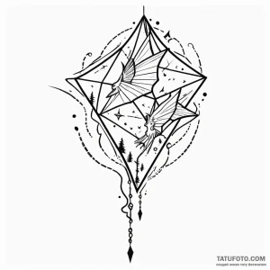 Kite flying beneath shattered sky, tattoo dra... - эскиз тату (№1750604082_1, 22.06.2025 14:54) — Tatufoto.com