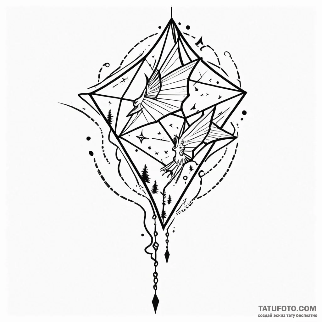 Kite flying beneath shattered sky, tattoo dra... - эскиз тату (№1750604082_1, 22.06.2025 14:54) — Tatufoto.com