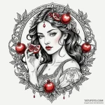 Persephone holding a pomegranate, seeds glowi… — эскиз тату (№1750604342_0, 22.06.2025 14:59) — Tatufoto.com