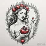 Persephone holding a pomegranate, seeds glowi… — эскиз тату (№1750604342_1, 22.06.2025 14:59) — Tatufoto.com