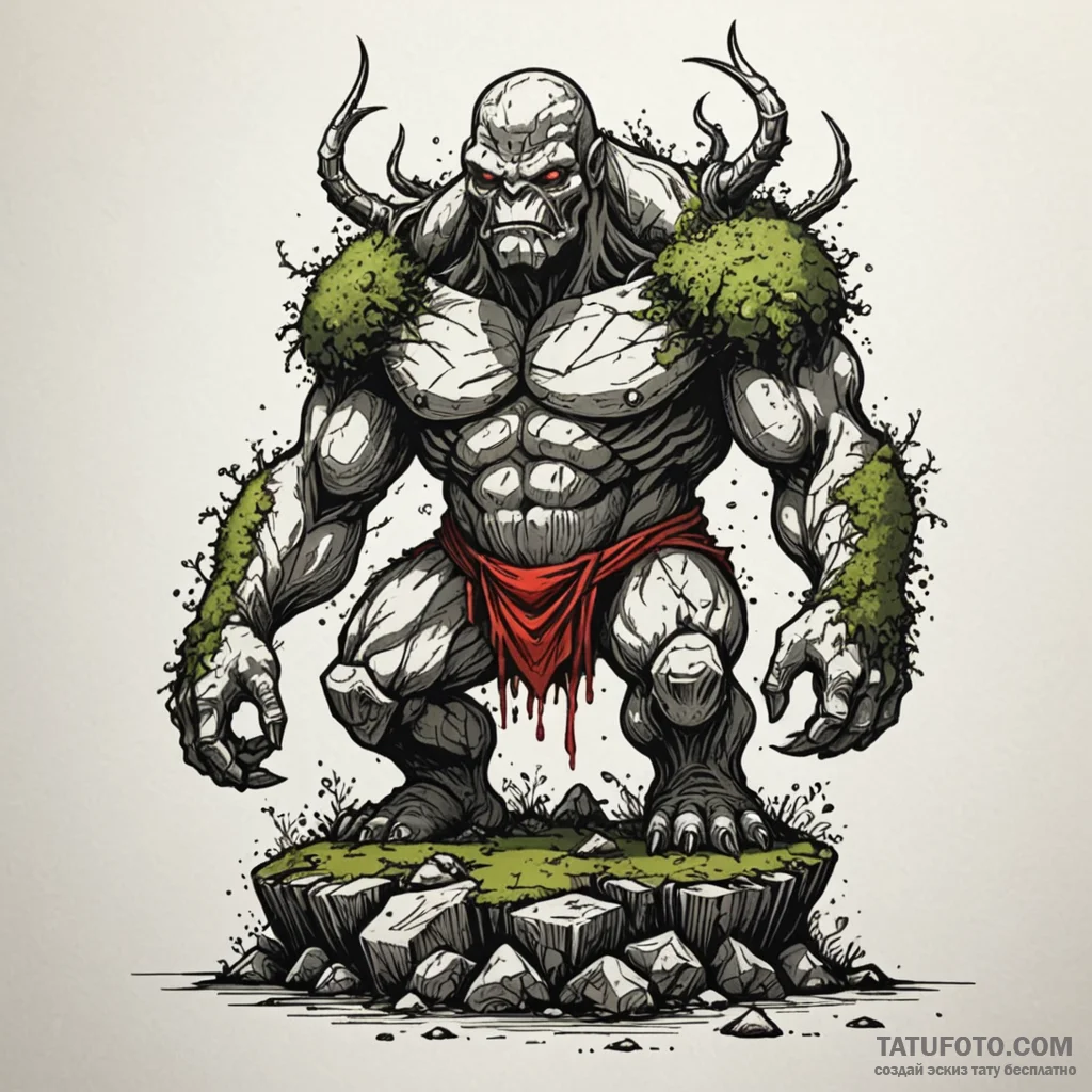 Lumbering golem made of moss and ancient ston... - эскиз тату (№1750604436_0, 22.06.2025 15:00) — Tatufoto.com