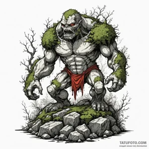 Lumbering golem made of moss and ancient ston... - эскиз тату (№1750604436_1, 22.06.2025 15:00) — Tatufoto.com