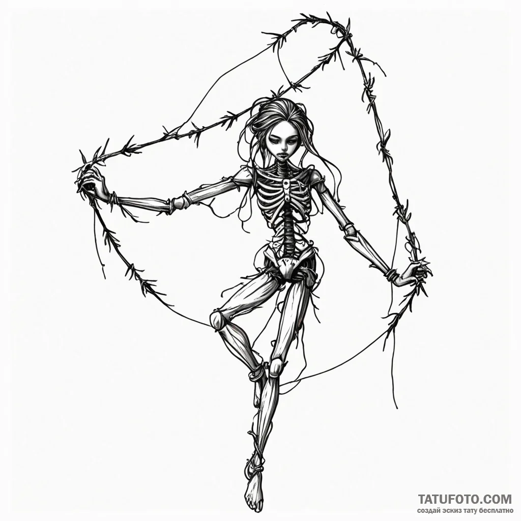 Marionette strings tangled in thorns, tattoo... - эскиз тату (№1750604525_1, 22.06.2025 15:02) — Tatufoto.com