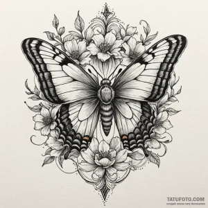 Queenрір‚в„ўs moth beneath spectral bloom, ta... - эскиз тату (№1750605397_0, 22.06.2025 15:16) — Tatufoto.com