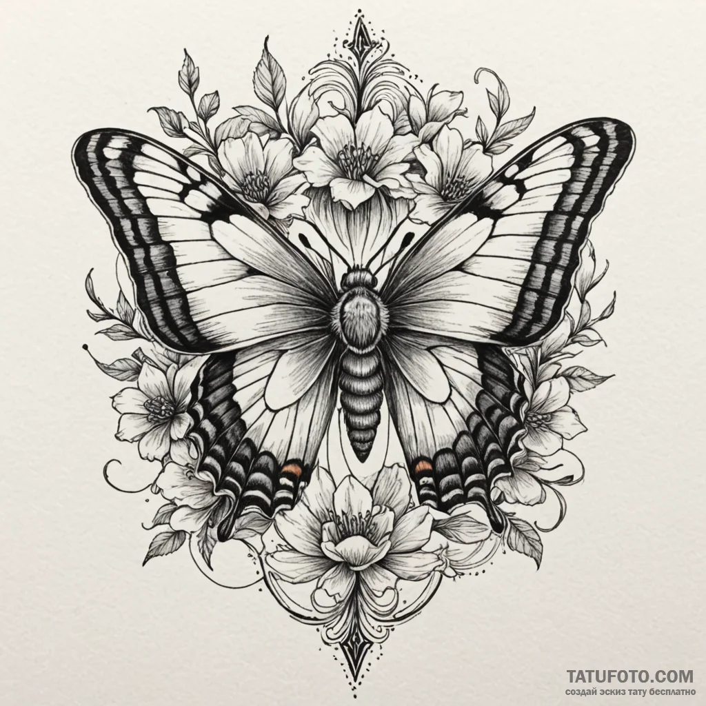 Queenрір‚в„ўs moth beneath spectral bloom, ta... - эскиз тату (№1750605397_0, 22.06.2025 15:16) — Tatufoto.com