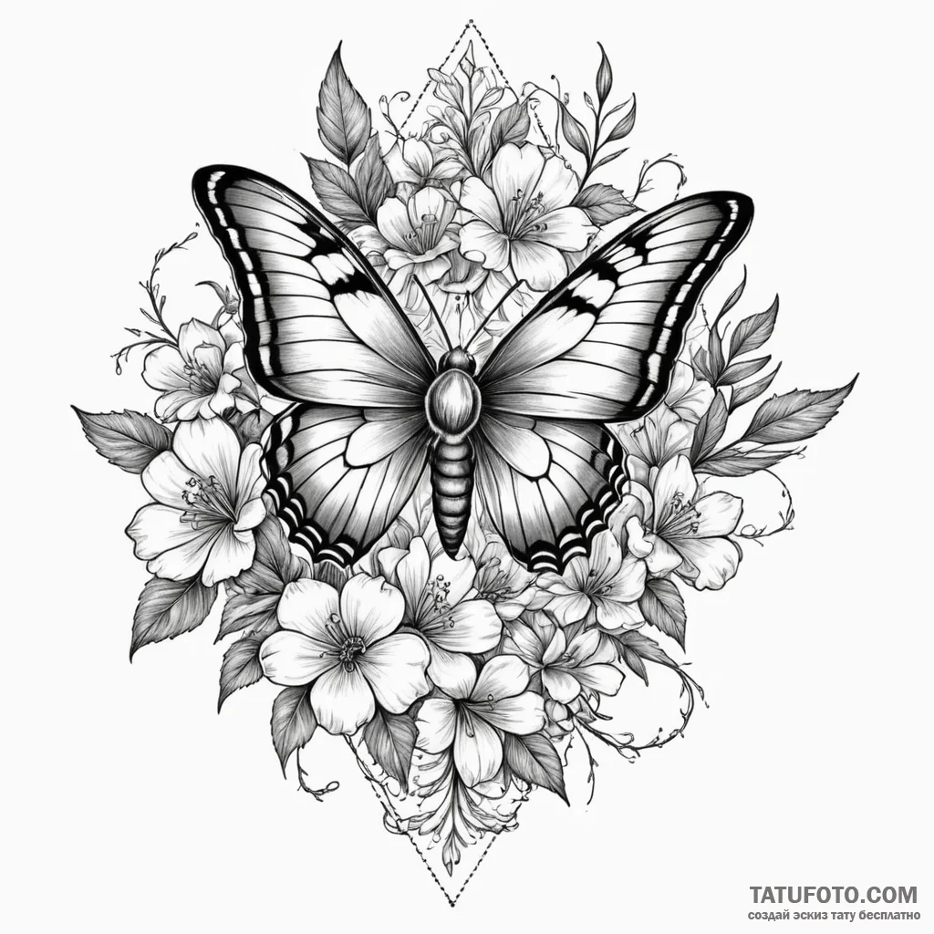 Queenрір‚в„ўs moth beneath spectral bloom, ta... - эскиз тату (№1750605397_1, 22.06.2025 15:16) — Tatufoto.com