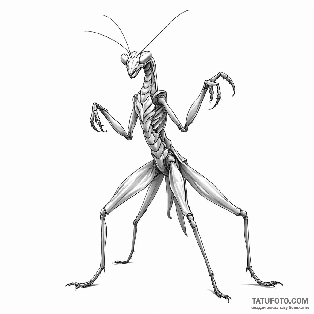 A praying mantis in a martial arts pose - эскиз тату (№1750608478_1, 22.06.2025 16:07) — Tatufoto.com