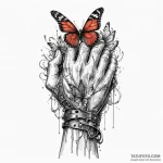 Knight’s gauntlet holding a fragile butterfly… — эскиз тату (№1750609361_0, 22.06.2025 16:22) — Tatufoto.com
