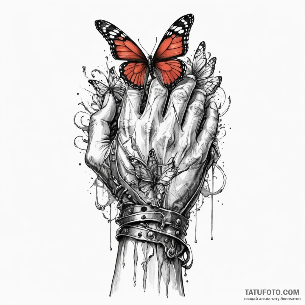 Knight's gauntlet holding a fragile butterfly... - эскиз тату (№1750609361_0, 22.06.2025 16:22) — Tatufoto.com