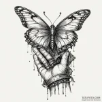 Knight’s gauntlet holding a fragile butterfly… — эскиз тату (№1750609361_1, 22.06.2025 16:22) — Tatufoto.com