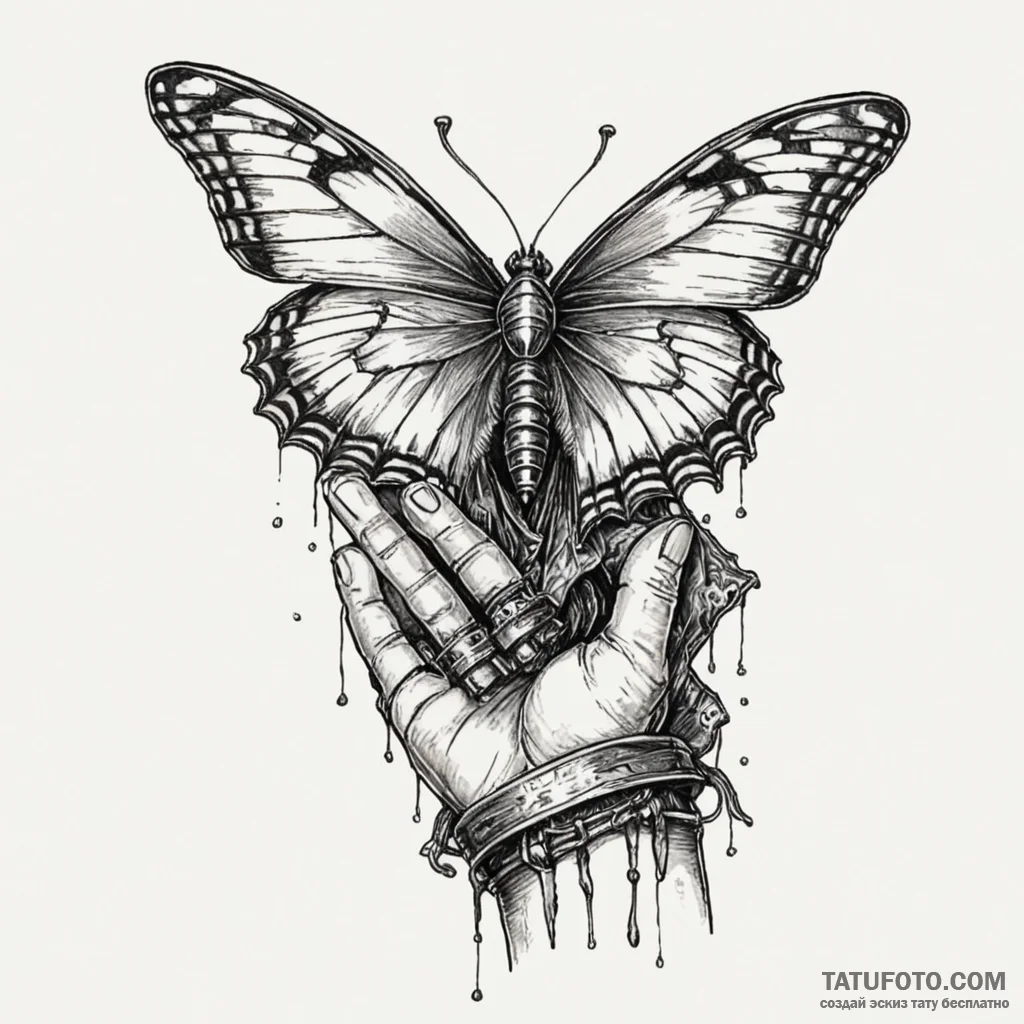 Knight's gauntlet holding a fragile butterfly... - эскиз тату (№1750609361_1, 22.06.2025 16:22) — Tatufoto.com