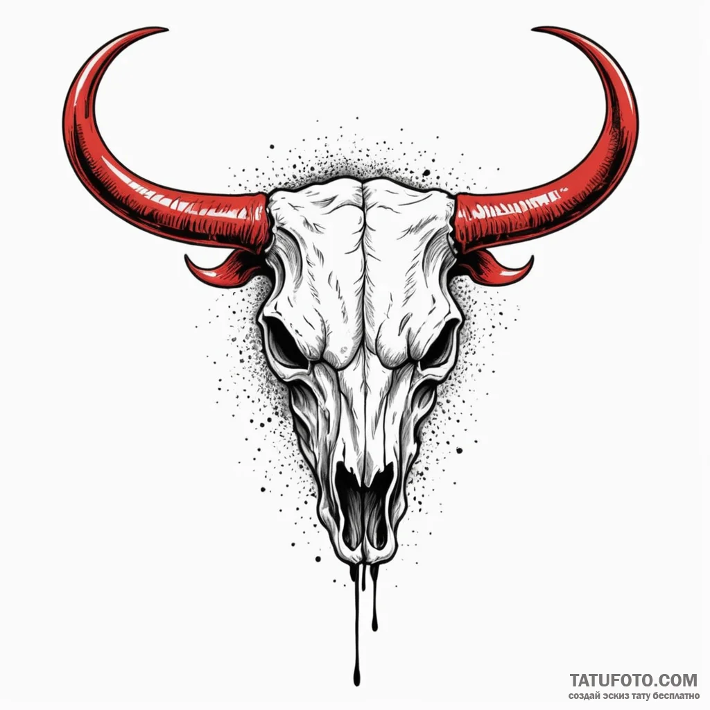 Bull skull, ink illustration for tattoo, uniq... - эскиз тату (№1750609560_0, 22.06.2025 16:26) — Tatufoto.com
