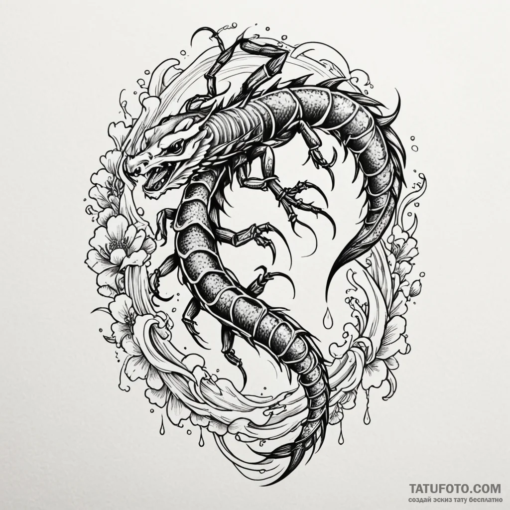 Scorpion poised to strike, its stinger drippi... - эскиз тату (№1750610222_1, 22.06.2025 16:37) — Tatufoto.com
