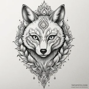 Fox wearing a kitsune mask, with glitching di... - эскиз тату (№1750610887_1, 22.06.2025 16:48) — Tatufoto.com
