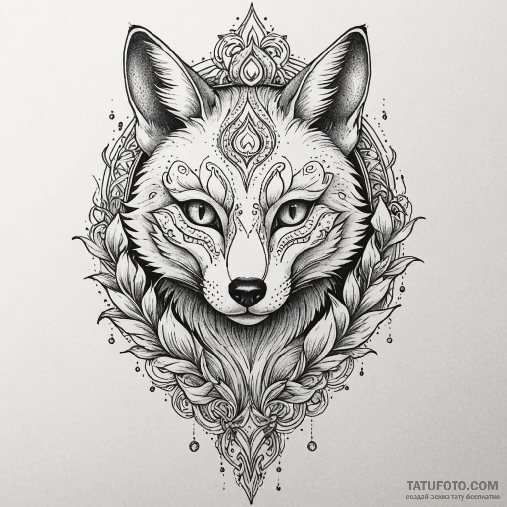 Fox wearing a kitsune mask, with glitching di... - эскиз тату (№1750610887_1, 22.06.2025 16:48) — Tatufoto.com