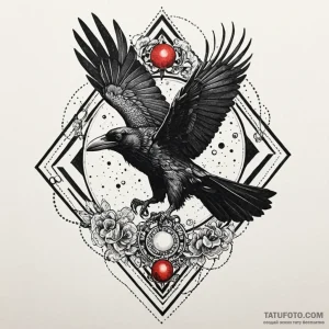 Atomic raven glitching through space, ink ill... - эскиз тату (№1750611778_0, 22.06.2025 17:02) — Tatufoto.com