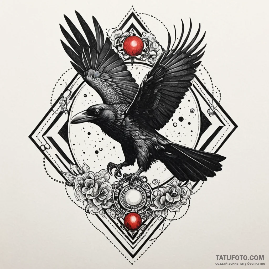 Atomic raven glitching through space, ink ill... - эскиз тату (№1750611778_0, 22.06.2025 17:02) — Tatufoto.com