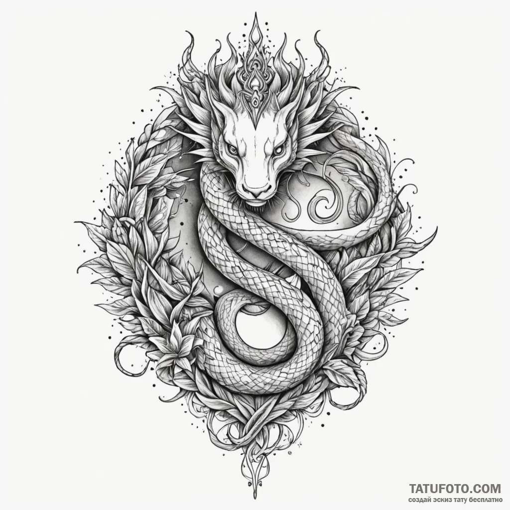 Ivory serpent crowned with starlight, tattoo... - эскиз тату (№1750611875_0, 22.06.2025 17:04) — Tatufoto.com