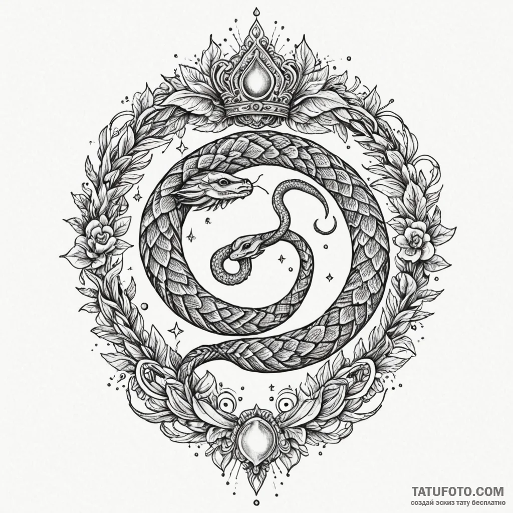 Ivory serpent crowned with starlight, tattoo... - эскиз тату (№1750611875_1, 22.06.2025 17:04) — Tatufoto.com
