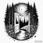 An open door in the middle of a forest leadin… — эскиз тату (№1750612061_0, 22.06.2025 17:07) — Tatufoto.com