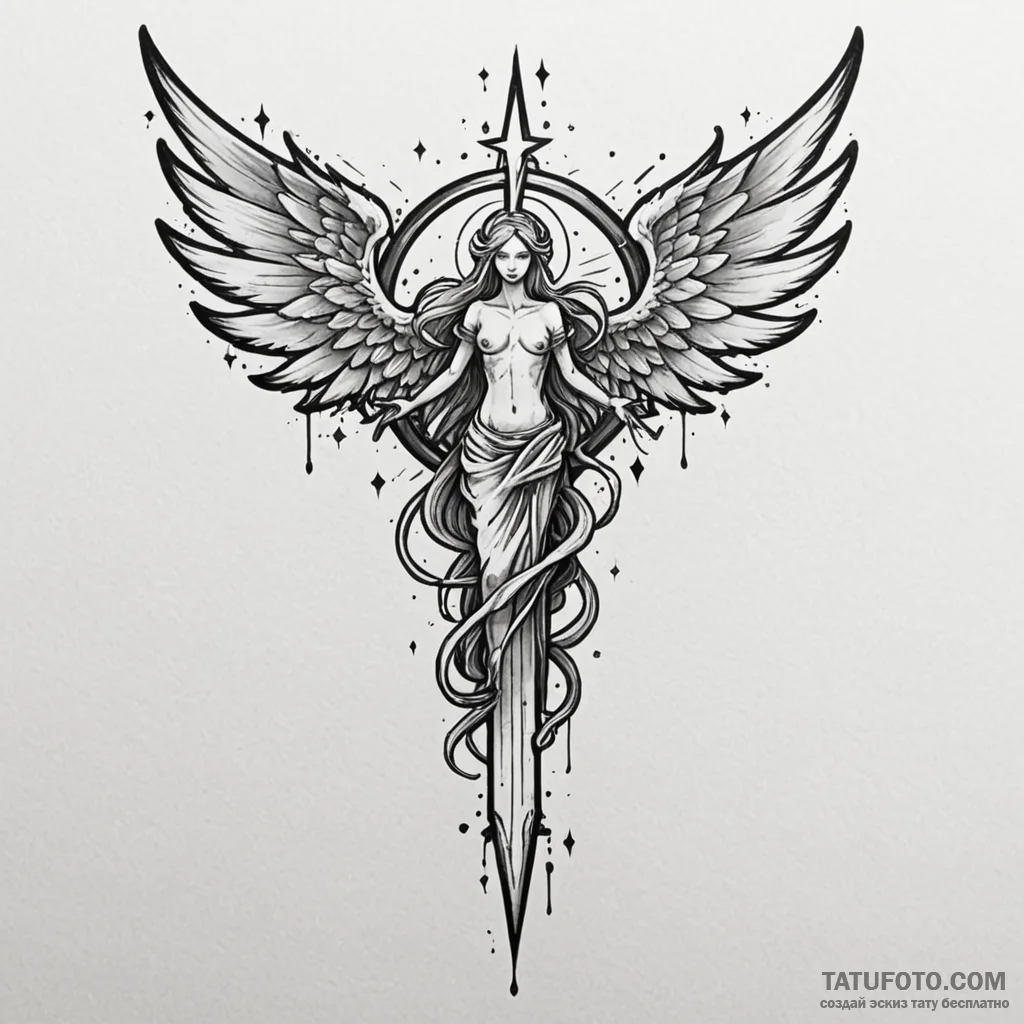 Angelic blade reflecting stars, concept art f... - эскиз тату (№1750612824_0, 22.06.2025 17:20) — Tatufoto.com