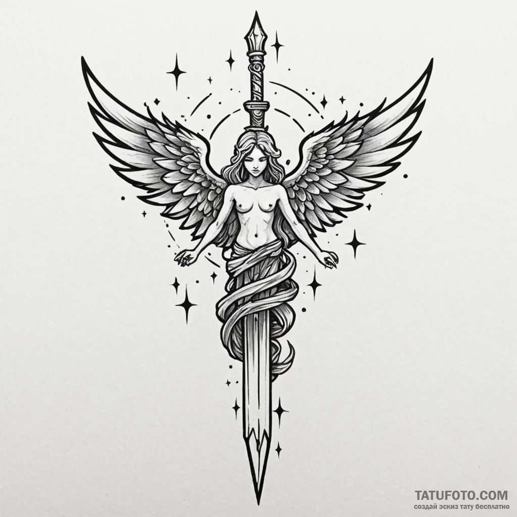 Angelic blade reflecting stars, concept art f... - эскиз тату (№1750612824_1, 22.06.2025 17:20) — Tatufoto.com