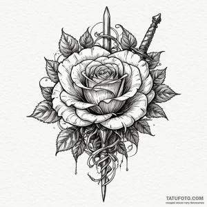 Dagger in skeletal rose, artistic tattoo sket... - эскиз тату (№1750613116_1, 22.06.2025 17:25) — Tatufoto.com