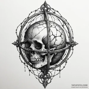 Orb bound in bone cage, ink illustration for... - эскиз тату (№1750613918_0, 22.06.2025 17:38) — Tatufoto.com