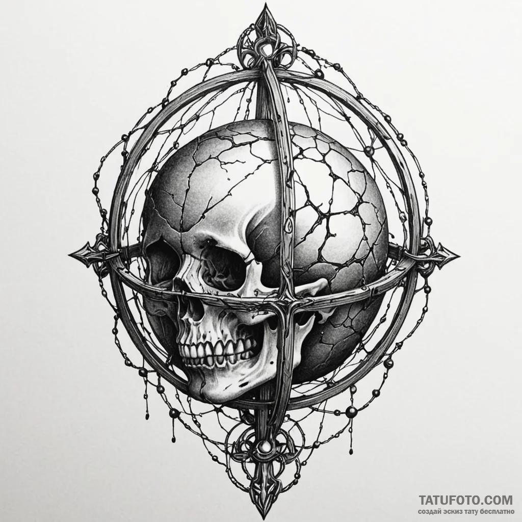 Orb bound in bone cage, ink illustration for... - эскиз тату (№1750613918_0, 22.06.2025 17:38) — Tatufoto.com