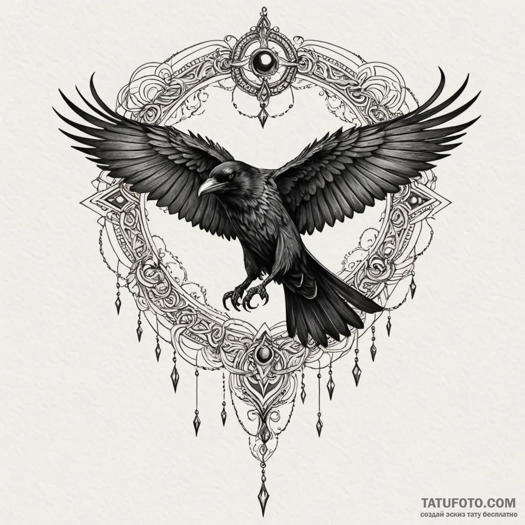 Animated raven with spectral chains, tattoo s... - эскиз тату (№1750614636_1, 22.06.2025 17:50) — Tatufoto.com