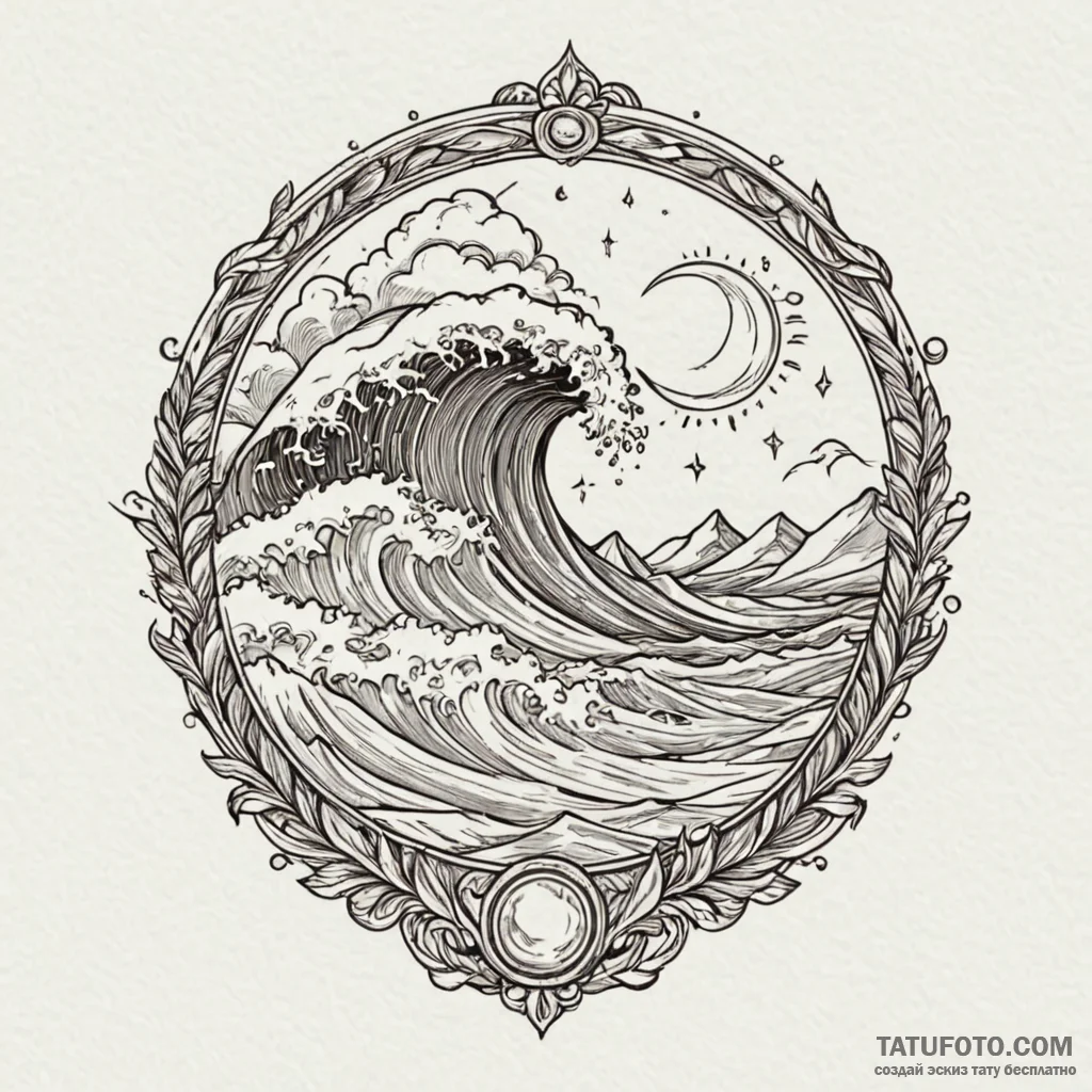 Opal tide surging beneath storm, artistic tat... - эскиз тату (№1750615456_1, 22.06.2025 18:04) — Tatufoto.com