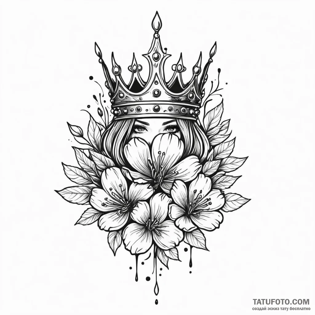 Dark petals falling from crown, tattoo line a... - эскиз тату (№1750615556_0, 22.06.2025 18:05) — Tatufoto.com