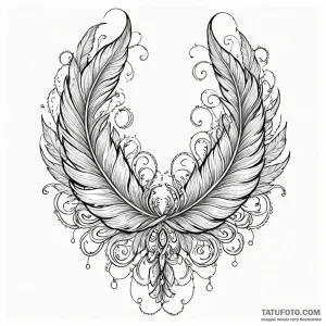 Feather, tattoo drawing outline, on a clean w... - эскиз тату (№1750615909_1, 22.06.2025 18:11) — Tatufoto.com