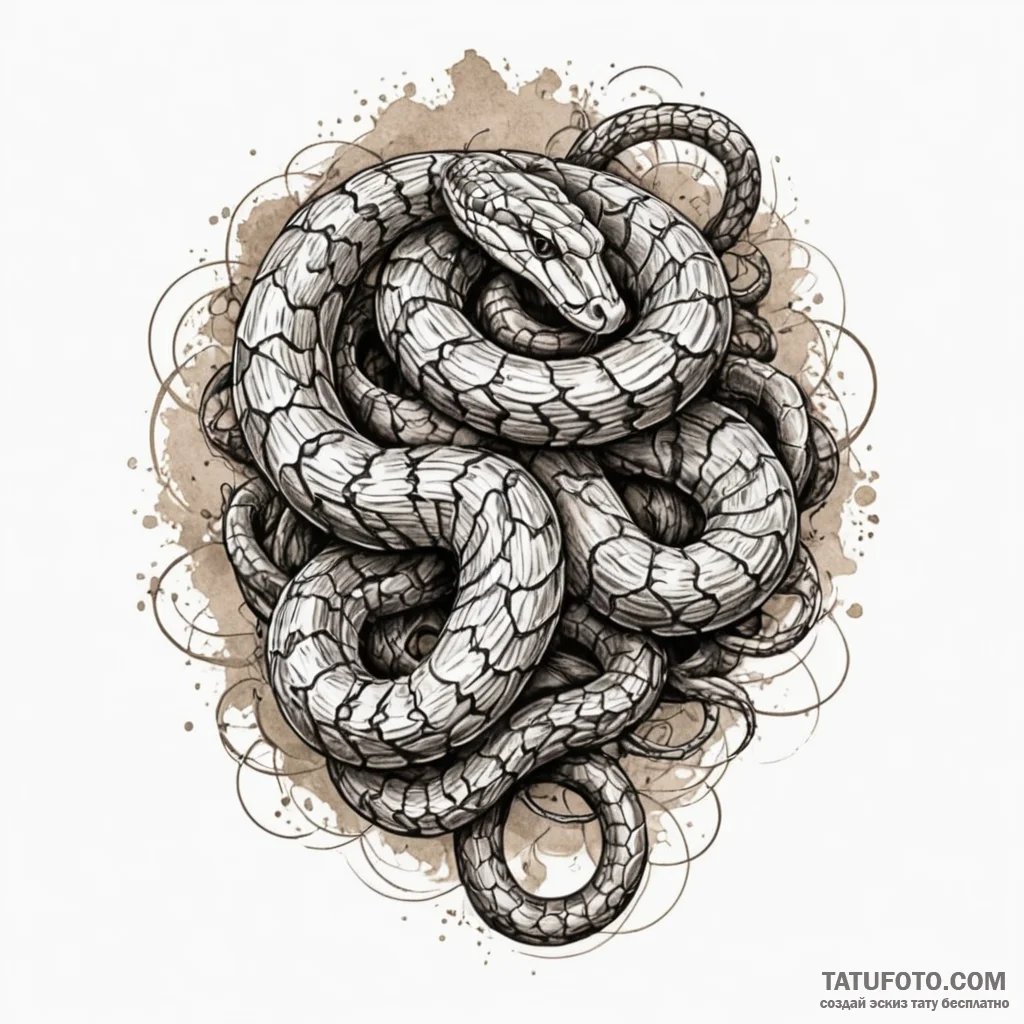 Viper snake, coiled and ready to strike, tatt... - эскиз тату (№1750616541_1, 22.06.2025 18:22) — Tatufoto.com